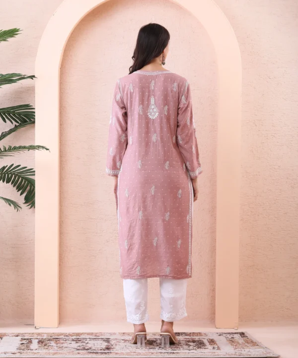 Brown Chanderi Kurti with Chikan Embroidery - Image 5