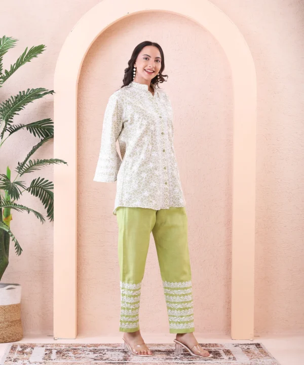 Cord Set Printed Handloom Cotton Green - Image 4