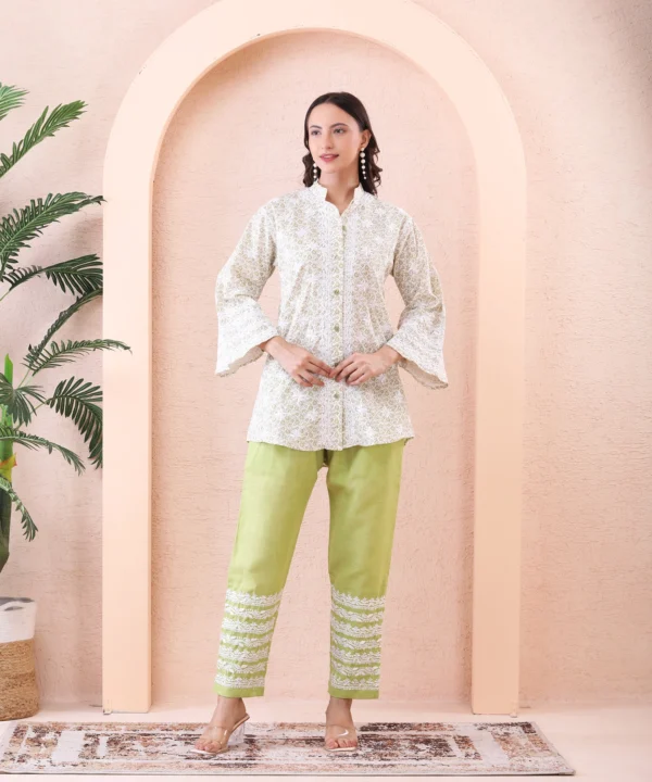 Cord Set Printed Handloom Cotton Green - Image 2