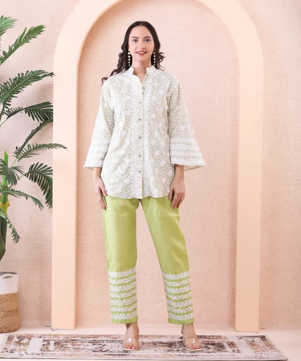 Cord Set Printed Handloom Cotton Green