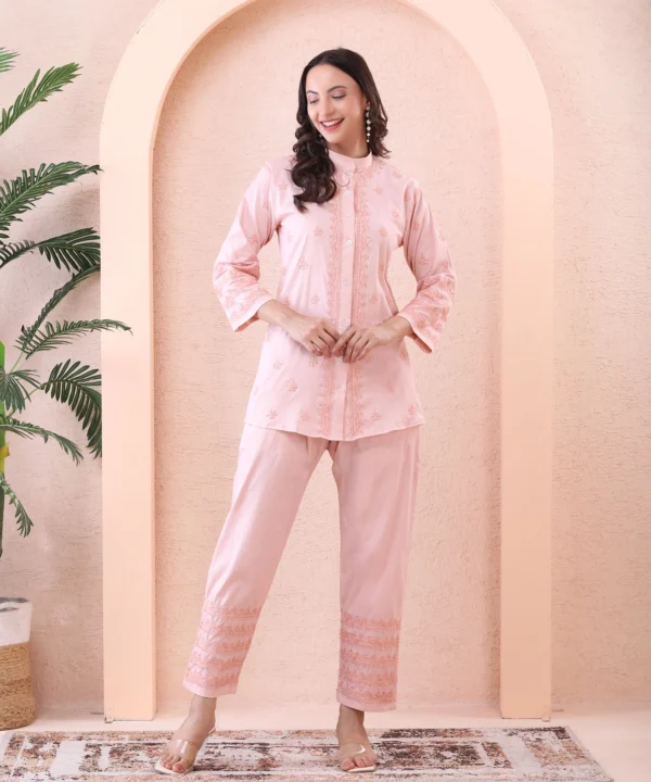 Co-ord Set Printed Handloom Cotton Peach - Image 2