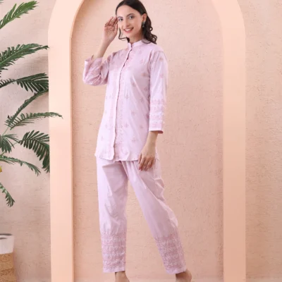 Co-ord Set Ikkat Printed Handloom Cotton Pink