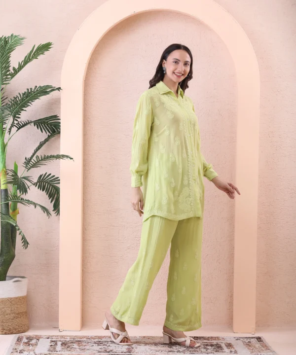 Co-ord Set Ikkat Mulmul Cotton Pastel Green - Image 2