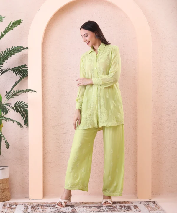 Co-ord Set Ikkat Mulmul Cotton Pastel Green - Image 4
