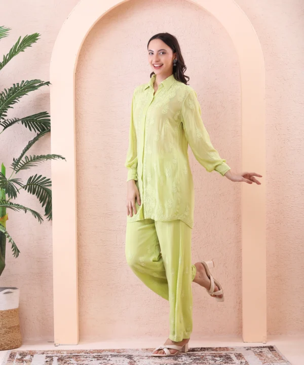 Co-ord Set Ikkat Mulmul Cotton Pastel Green - Image 5