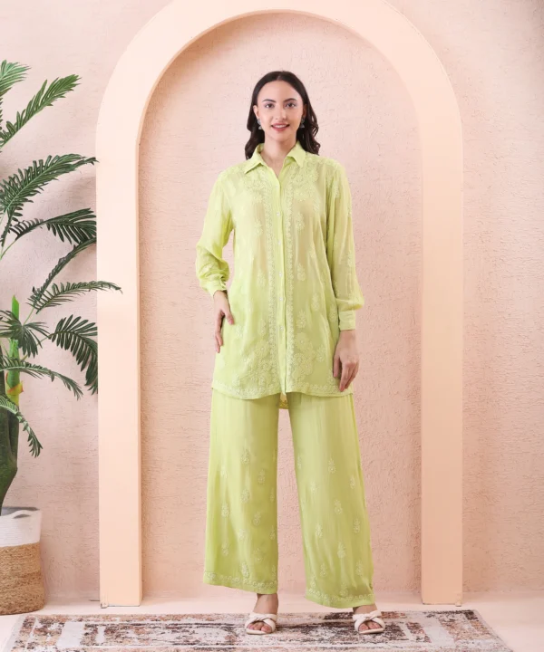 Co-ord Set Ikkat Mulmul Cotton Pastel Green