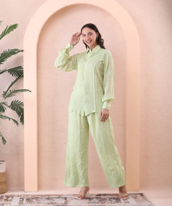 Co-ord Set Mulmul Pastel Green - Image 4
