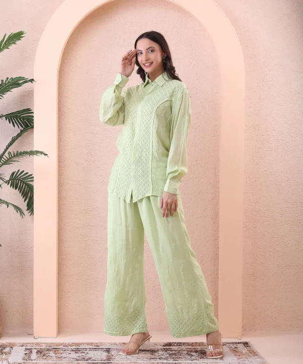 Co-ord Set Mulmul Pastel Green