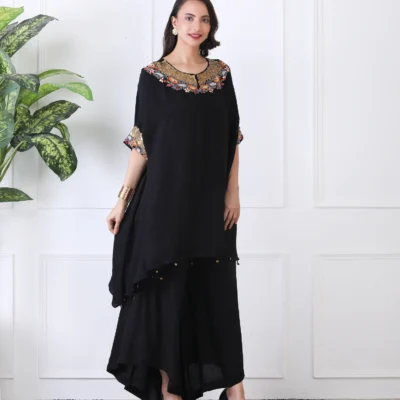 Crape Silk Co-ord Set with Knot Handwork