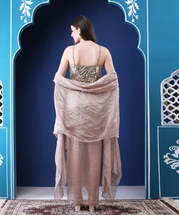 Crushed Tissue Cape Set with Mirror Embellished Silk - Image 6