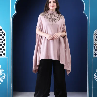Dust Pink Cape Top with Hand Embroidery