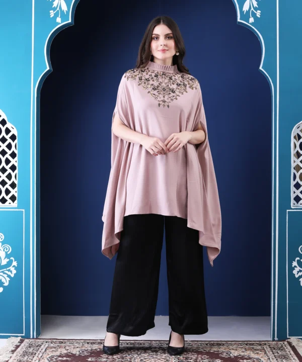 Dust Pink Cape Top with Hand Embroidery - Image 3