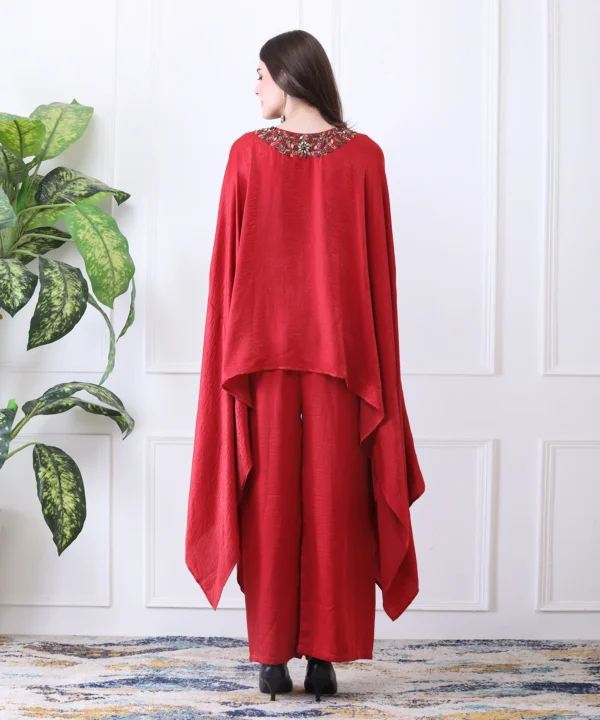 Red Kaftan Coord Set in with Stone - Image 4