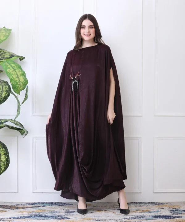 Wine Kaftan Dress with Hand Embroidered - Image 4