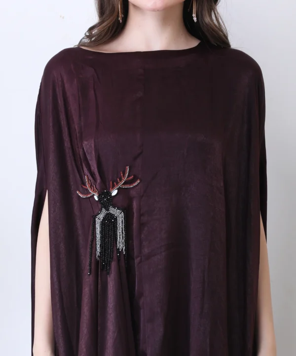 Wine Kaftan Dress with Hand Embroidered - Image 2