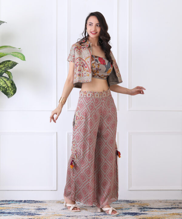 Gray 3 Piece Chiffon Co-ord Set with Sequin Embroidered - Image 5