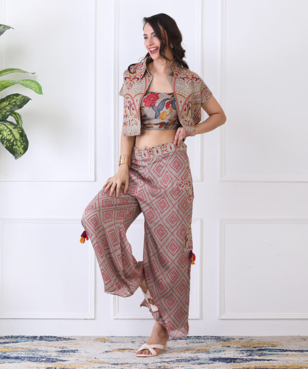 Gray 3 Piece Chiffon Co-ord Set with Sequin Embroidered - Image 4