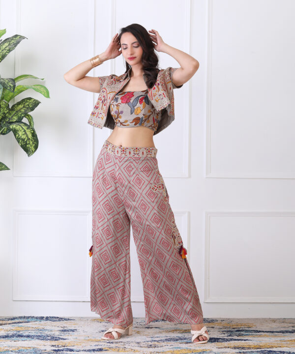 Gray 3 Piece Chiffon Co-ord Set with Sequin Embroidered
