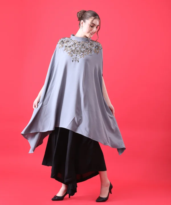 Gray Cape Top with Hand Embroidery - Image 3