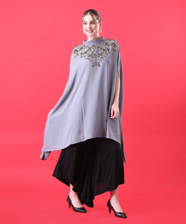 Gray Cape Top with Hand Embroidery - Image 4