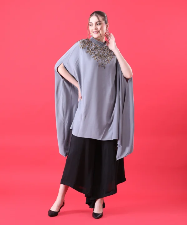 Gray Cape Top with Hand Embroidery - Image 5