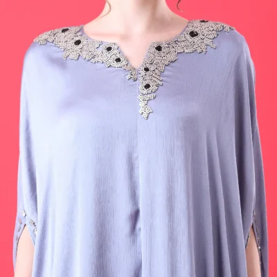 Gray Kaftan Dress in Imported Chinnon with Metallic Stone