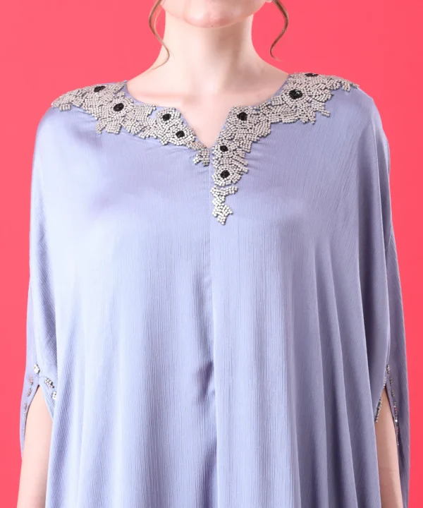 Gray Kaftan Dress in Imported Chinnon with Metallic Stone