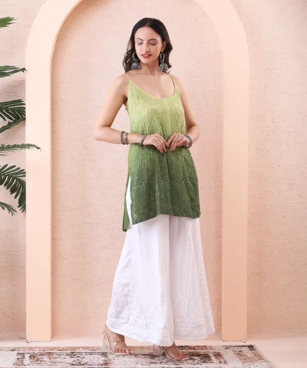 Green Ombre Short Kurti with Chikan Embroidery - Image 2
