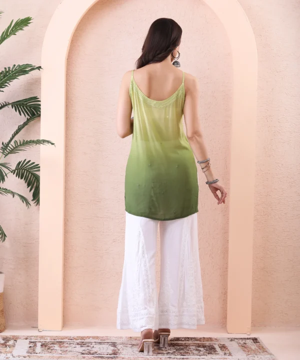 Green Ombre Short Kurti with Chikan Embroidery - Image 4