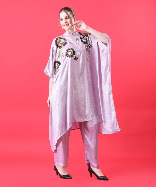 Kaftan Co-ord Set summer Georgette Suit in Lavender Color - Image 4
