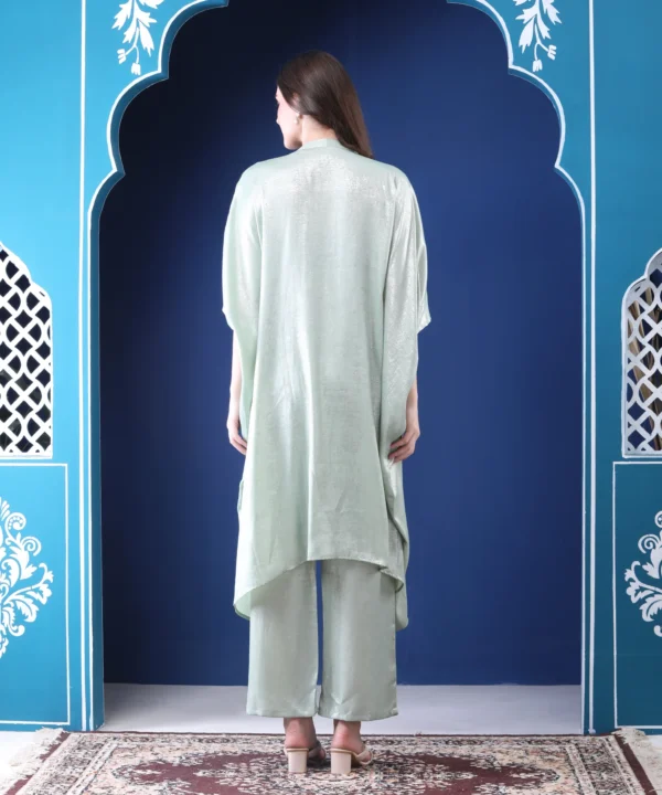 Kaftan Co-ord Set summer Georgette Suit in Mint Green Color - Image 5