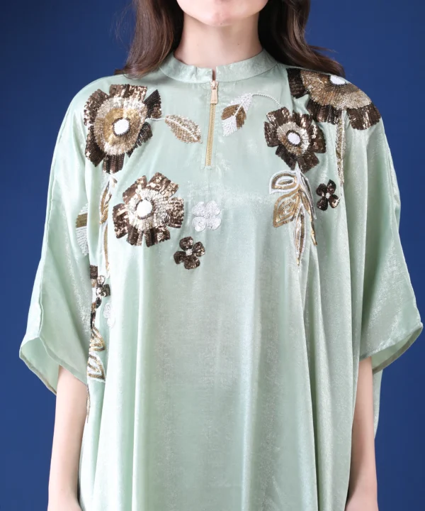 Kaftan Co-ord Set summer Georgette Suit in Mint Green Color
