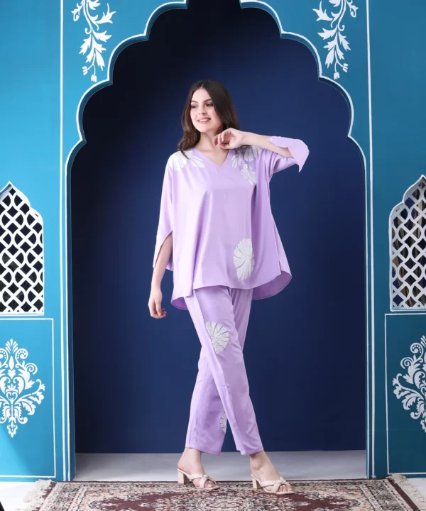 Lavender Two-Piece Co-ord Set  with Hand Embroidery - Image 4