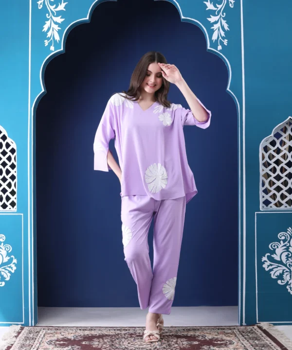 Lavender Two-Piece Co-ord Set  with Hand Embroidery - Image 6