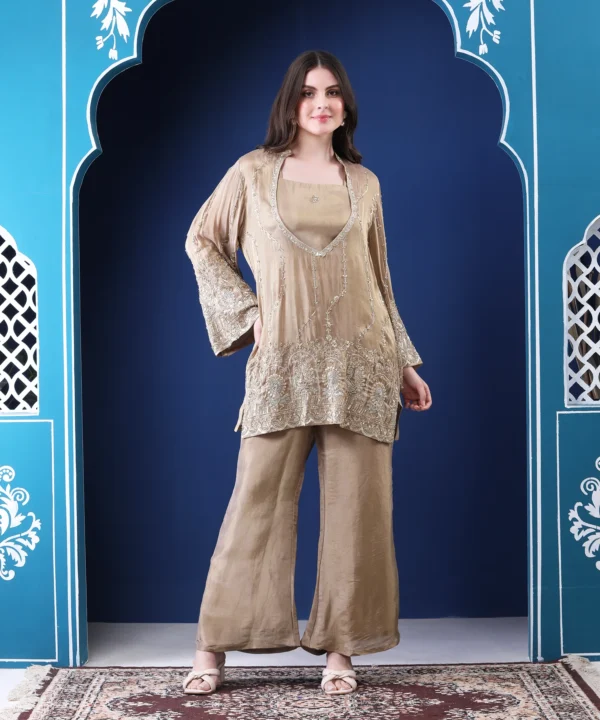 Lite Golden Three Piece Co-ord Set with Hand Embroidered - Image 2