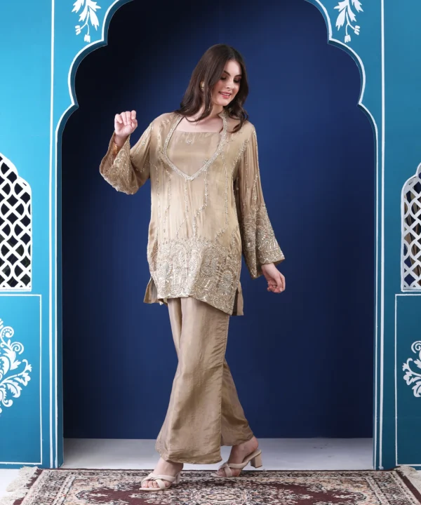 Lite Golden Three Piece Co-ord Set with Hand Embroidered - Image 3