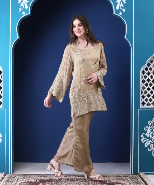 Lite Golden Three Piece Co-ord Set with Hand Embroidered - Image 4
