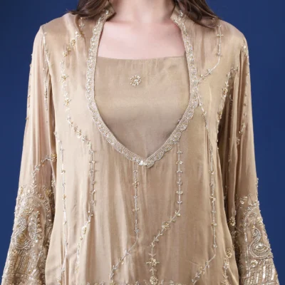 Lite Golden Three Piece Co-ord Set with Hand Embroidered