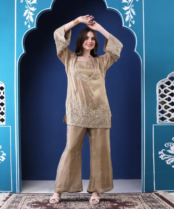 Lite Golden Three Piece Co-ord Set with Hand Embroidered - Image 6