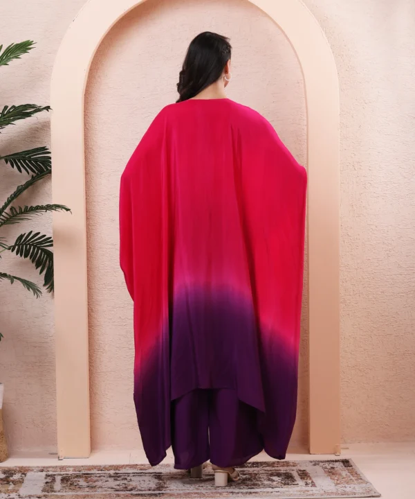 Magenta Chiffon Kaftan Kurta Cord Set with Sequin - Image 2