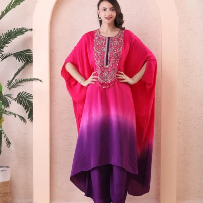 Magenta Chiffon Kaftan Kurta Cord Set with Sequin