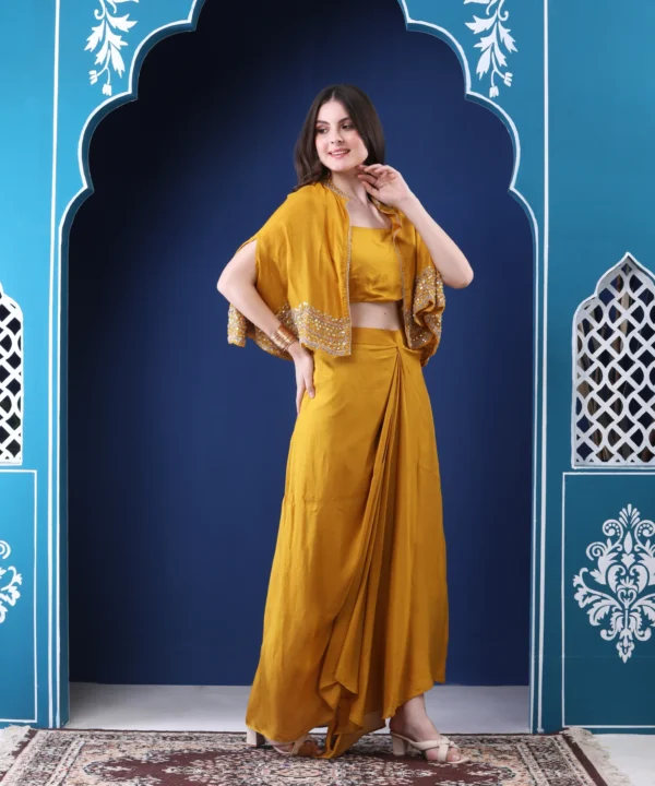 Mustard 3 Piece Co-ord Set with Sequin Embroidery - Image 5
