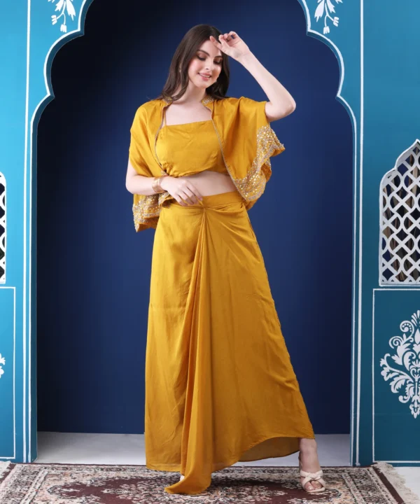 Mustard 3 Piece Co-ord Set with Sequin Embroidery - Image 4