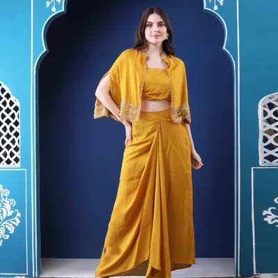 Mustard 3 Piece Co-ord Set with Sequin Embroidery