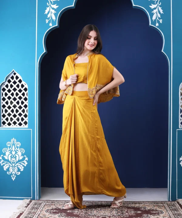 Mustard 3 Piece Co-ord Set with Sequin Embroidery - Image 2