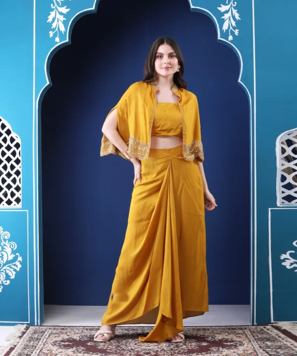 Mustard 3 Piece Co-ord Set with Sequin Embroidery