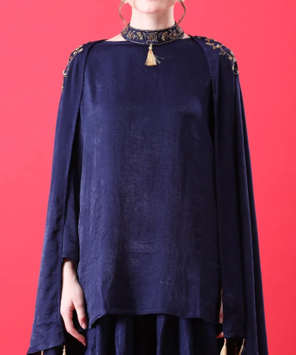 Navy Blue Three-Piece Co-ord Set with Hand Embroidered - Image 2