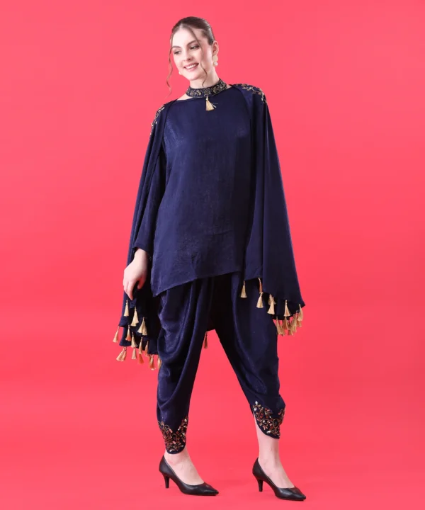 Navy Blue Three-Piece Co-ord Set with Hand Embroidered - Image 4