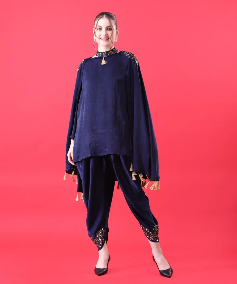 Navy Blue Three-Piece Coord Set with Hand Embroidered
