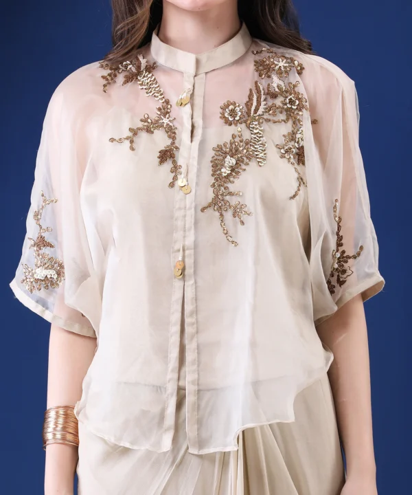 Off-White Georgette Cord Set with Sequin Work - Image 2